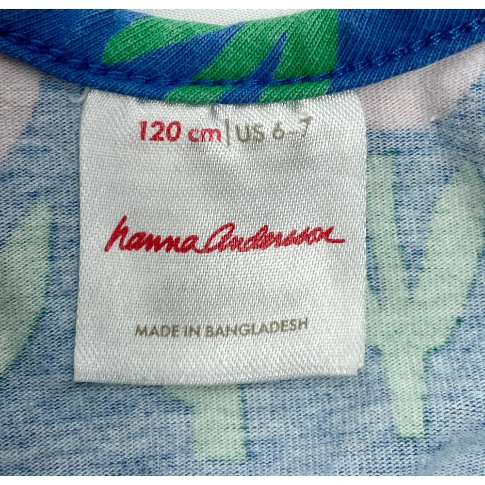 Hanna Andersson 120 us 6-7 Blue Skater Dress Pink Tulips Flowers Short Sleeves